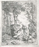 GIOVANNI BENEDETTO CASTIGLIONE, Bacchanal before a Herm of Pan, etching, first state, before de Rossi address



